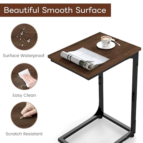 C Shaped End Table,Under Couch Slider, Walnut | Skandiquip Wood C Shaped Side Table, Sliding Under Sofa End Table, Laptop Snack Table for Living Room, Bedside & Recliner