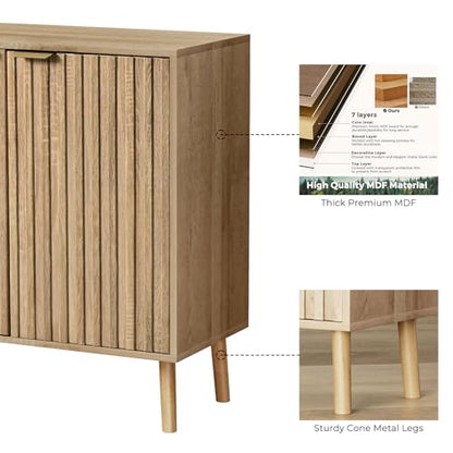 Fluted Storage Cabinet, Free Standing Buffet, Wood Sideboard, view 6