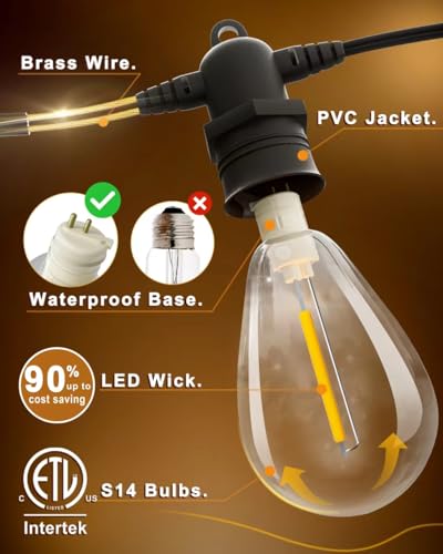 60FT LED Outdoor String Lights with 16+1 Edison Shatterproof IP65 Waterproof, view 3
