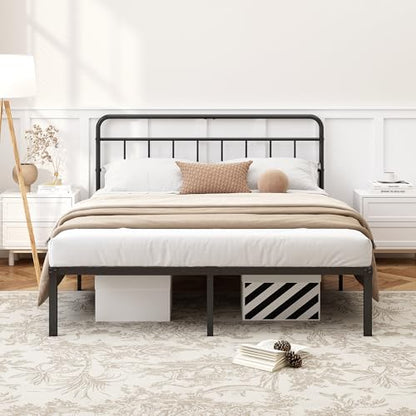 Kujielan 12 inches Full Size Bed Frame with Minimalist Headboard, Black, view 4