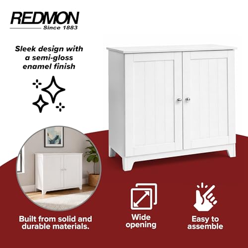 Redmon Double Door Freestanding Floor Cabinet, Modern Wooden Furniture, White