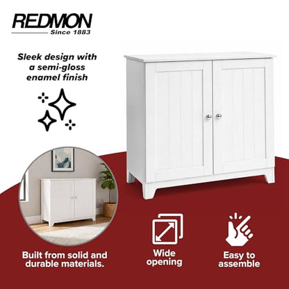 Redmon Double Door Freestanding Floor Cabinet, Modern Wooden Furniture, White