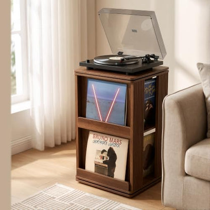 Swivel Record Player Stand with Storage Cabinet & Cover Holder, view 7