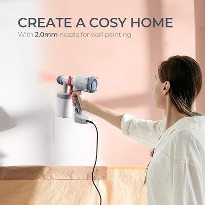 Paint Sprayer Dreamer400 Upgraded Ultra-Light Electric Paint Spray Gun with 2 Nozzles & 4 Patterns Easy to Clean for Fences, Sheds, Walls, Ceilings, Furniture, Cabinets, Garden & DIY White