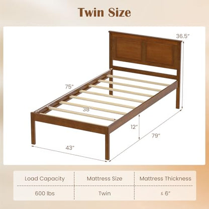 Twin Size Bed Frame with Solid Wood Legs and Wooden Slats, view 3