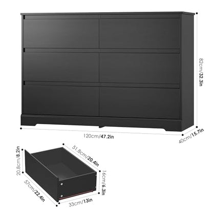 Black Dresser for Bedroom, Modern 6 Drawer Double Dresser, view 4