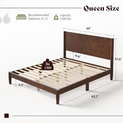 Solid Walnut Queen Bed Frame Mid-Century Design, view 4