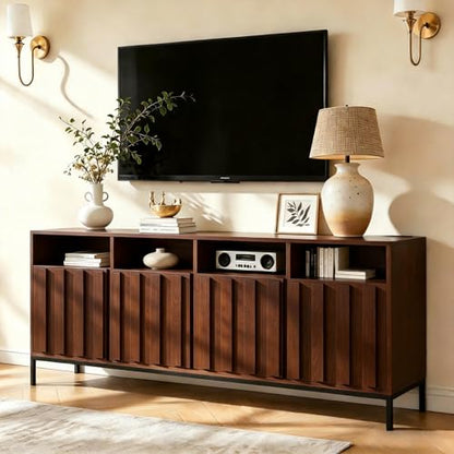 70" Walnut Fluted TV Stand for up to 80" TVs with Power Outlets, view 2