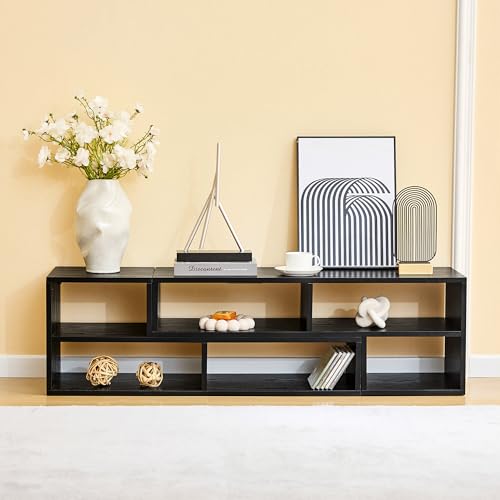 Modular TV Stand with Open Storage, Adjustable Media Console, Black, view 8