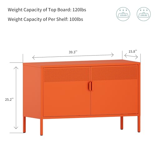 Metal Storage Cabinet with Doors, Orange Accent Cabinet, view 3