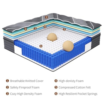 Twin Size Mattress, 10 Inch Hybrid Mattress in a Box, view 3