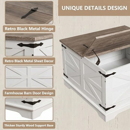 Farmhouse Coffee Table, Heavy-Duty Coffee Table with Storage, Square Wood Center Table Set for Living Room with Pull Up Large Hidden Storage Compartment, Maple White