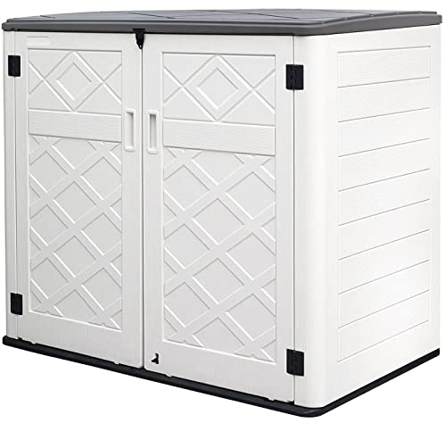 Resin Outdoor Storage Shed, 38 cu.ft Outdoor Storage Box Waterproof for Garden Tools, Patio Furniture, Trash Cans, Garage Storage, Customized Shelves & Lockable (Off White)