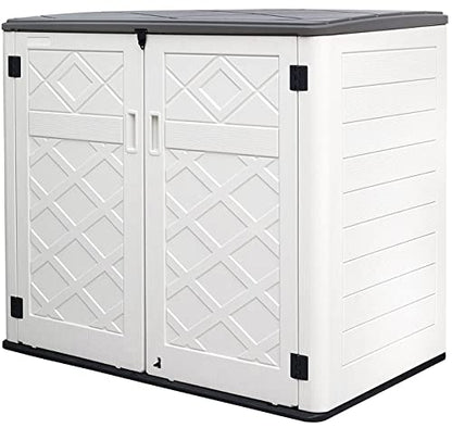 Resin Outdoor Storage Shed, 38 cu.ft Outdoor Storage Box Waterproof for Garden Tools, Patio Furniture, Trash Cans, Garage Storage, Customized Shelves & Lockable (Off White)