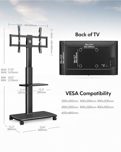 Rolling TV Stand, Mobile TV Cart on Wheels for 32-75 Inch Flat Screen, Tall Floor TV Stand with Swivel Mount for Bedroom, Outdoor, Home Office, Small Dorm, Black
