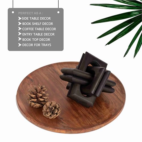 Boho Wooden Chain Links Decorative Object for Coffee Table & Shelf | Handmade Mango Wood Knot Sculpture | Rustic Modern Arch Décor for Living Room, Entryway, Console,Office Home Accent (Black)