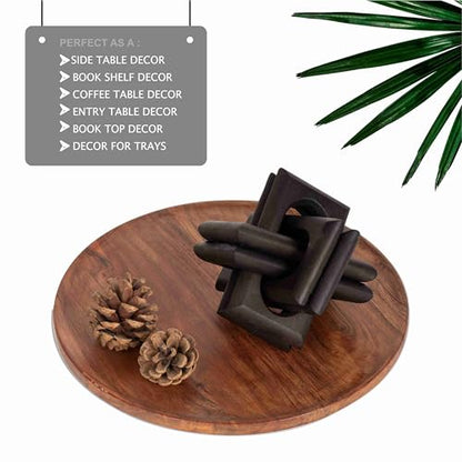 Boho Wooden Chain Links Decorative Object for Coffee Table & Shelf | Handmade Mango Wood Knot Sculpture | Rustic Modern Arch Décor for Living Room, Entryway, Console,Office Home Accent (Black)