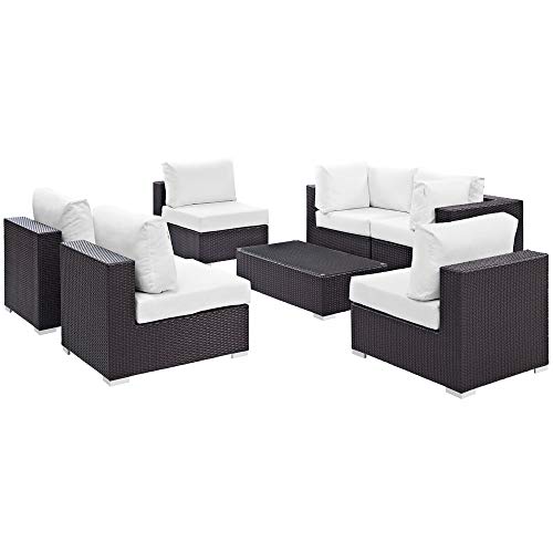 Convene Outdoor Sectional Set | Weather-Resistant Rattan | Aluminum Frame | 7 Piece Patio Furniture with Cushions