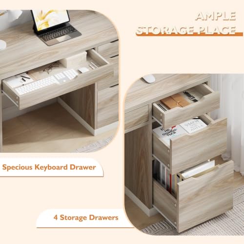 48 Inch Computer Desk with 4 Drawers, Natural Oak, view 7