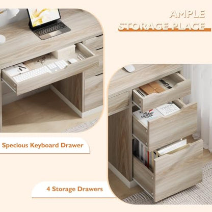 48 Inch Computer Desk with 4 Drawers, Natural Oak, view 7