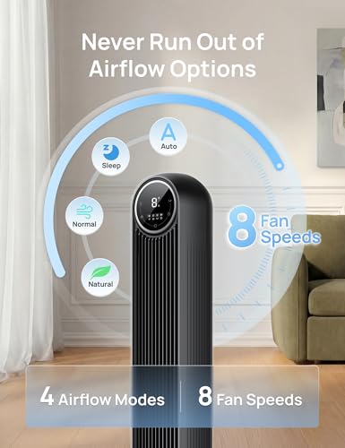 DREO Tower Fan for Bedroom, 28ft/s Velocity, Ultra Quiet Fan, 8 Speeds, view 6