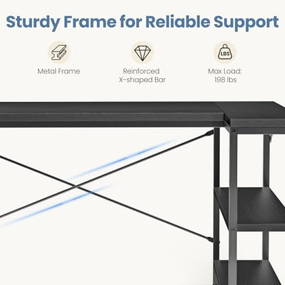39" L Shaped Computer Desk, Corner Desks with Storage Shelves, Black, view 7