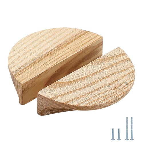 4.7 in-White Ash Wood 4 Pair Circular Wood Grain Cabinet Drawer Handles
