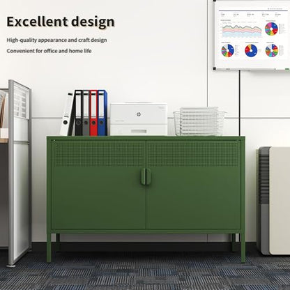 Metal Storage Locker Cabinet with 2 Doors & Adjustable Shelves, 25" Green Accent Furniture, Multipurpose Office Dresser or TV Stand for Home Entryway (Green, 25H)