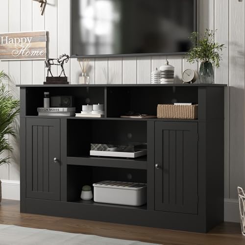 Farmhouse TV Stand for 65 in TV, Modern Entertainment Center, Black, view 2