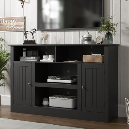Farmhouse TV Stand for 65 in TV, Modern Entertainment Center, Black, view 2
