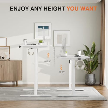Electric Standing Desk, 47 x 24 Inches Height Adjustable Desk with Removable Casters, Home Office Computer Desk (White)