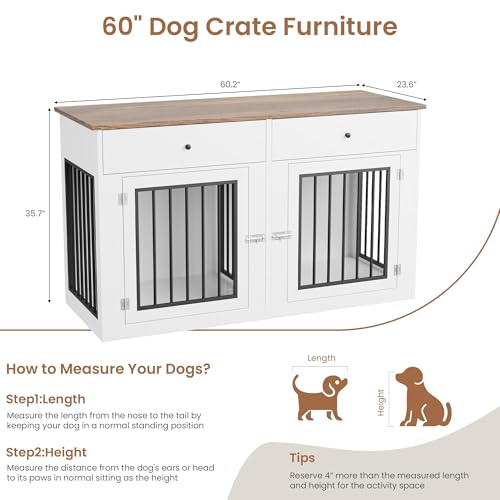 60" Dog Crate Furniture for 2 Dogs, view 3