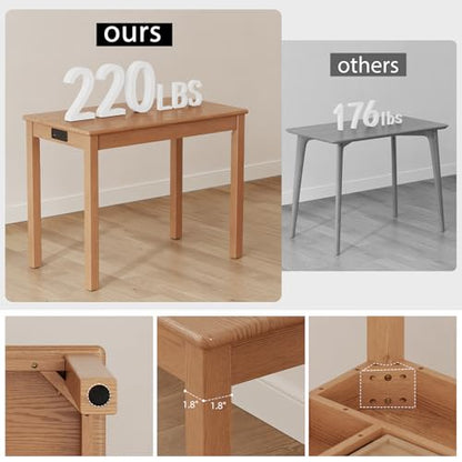 Solid Wood Desk with Charging Station and Drawers,Natural Color, view 5