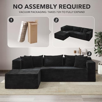 Modular Sectional Sofa Cloud Sectional Couch, 106" Comfy L Shaped Black Couches for Living Room,Oversized Sofa Sleeper with Deep Seat, No Assembly Required