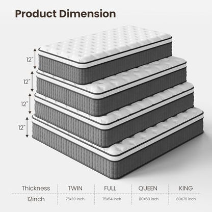 Sleep 12 Inch Queen Size Mattress, Hybrid Mattress in a Box, view 3