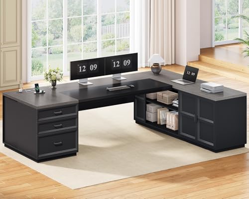 78.7" L Shaped Executive Desk with Charging Station, view 2