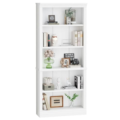 72" Bookcase and Bookshelf, 5-Tier Wood Bookcases with Shelves, Tall Floor Standing Book Shelf Storage Cabinet Home Decor Furniture for Living Room, Home Office 1 Pcs, White