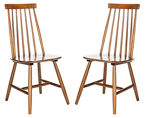 SAFAVIEH Home Collection Priam Farmhouse Walnut Brown Spindle Back Living Room Accent Dining Chair