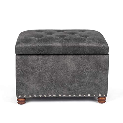 High End Classy Tufted Accents Rectangular Storage Bench Ottoman Footstool,Heather Gray