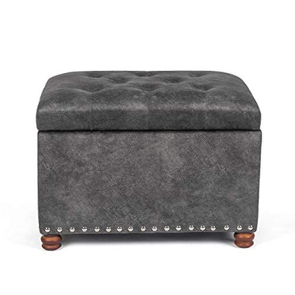 High End Classy Tufted Accents Rectangular Storage Bench Ottoman Footstool,Heather Gray