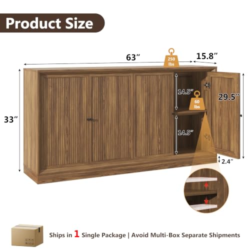 63” Fluted Sideboard Storage Cabinet, view 3