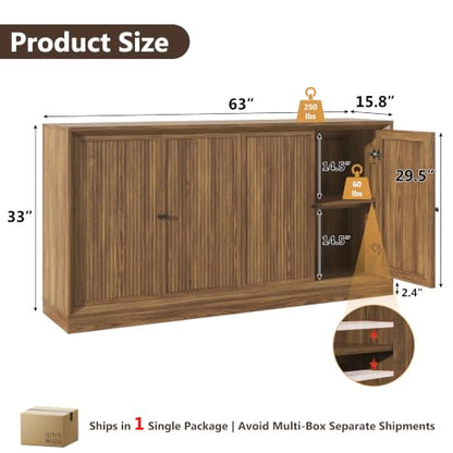 63” Fluted Sideboard Storage Cabinet, view 3