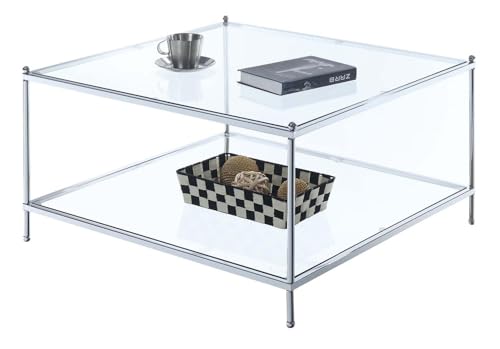 Royal Crest Square Coffee Table, Clear Glass / Chrome Frame