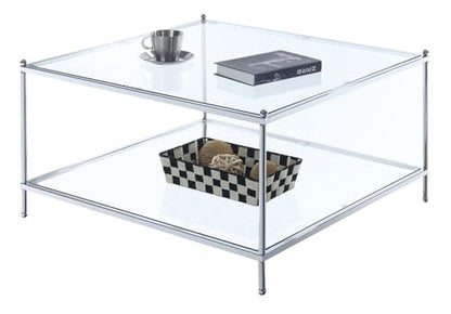 Royal Crest Square Coffee Table, Clear Glass / Chrome Frame