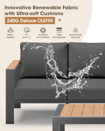 Aluminum Outdoor Patio Furniture Set 8 Seats, Outdoor Sectional Corner Sofa, Patio Conversation Set with Coffee Table & Washable Cushions, Furniture Set for Porch, Balcony, Deck, Graphite