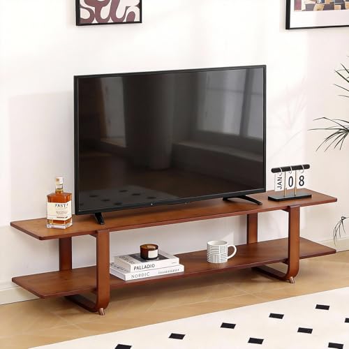 Walnut TV Stand for 65-Inch TVs, 2 Open Shelves, Modern Media Console, view 2