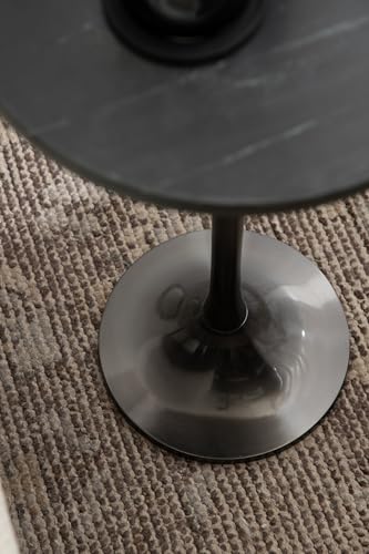 Baronet Glam Marble Round Side Table; 14 x 14 x 24; Black Marble and Gray Gunmetal; Marble Top Circle End Table for Use as a Bedroom Nightstand or Living Room Plant Stand Option