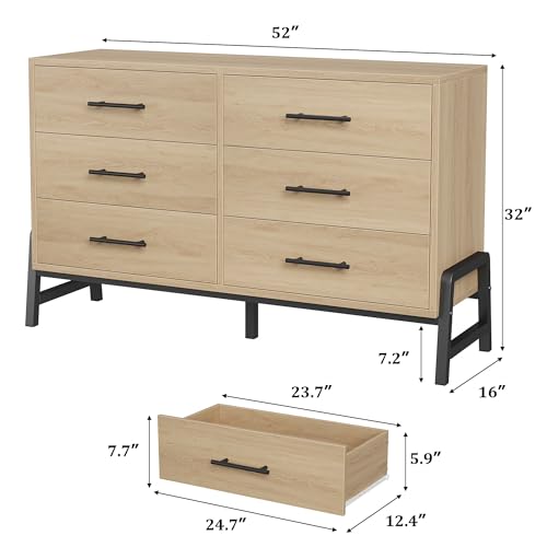 6 Dresser for Bedroom, 52 in Wide Drawer with Large Storage Space, view 3