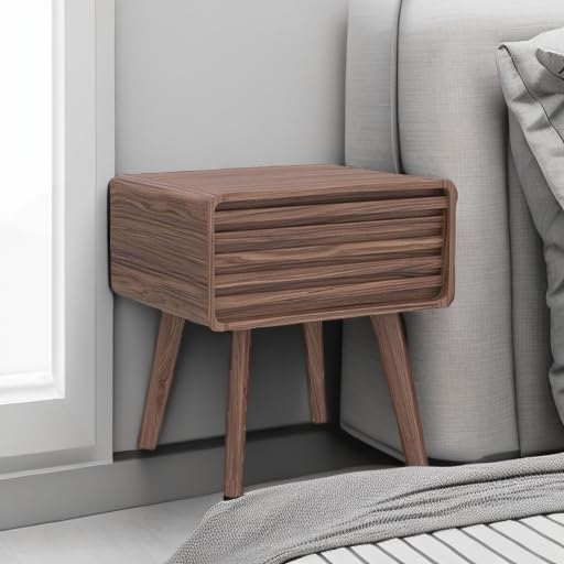 Ensley Mid Century Modern Side Table, Small Accent Tables for Living Room, Mid Century Modern Night Stand, Bedside Tables, Wood Nightstands for Bedroom (Walnut, Set of 2)