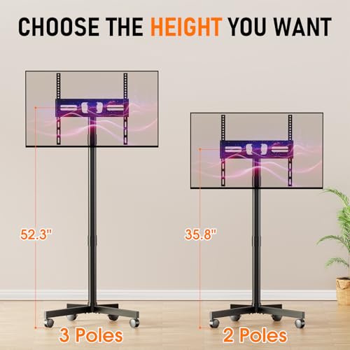 Mobile TV Cart Rolling TV Stand for 23-60 Inch LCD LED OLED Flat Curved Screens up to 88 lbs, Height Adjustable Portable TV Cart with Locking Wheels, Outdoor TV Stand Mount, Max VESA 400x400mm, Black